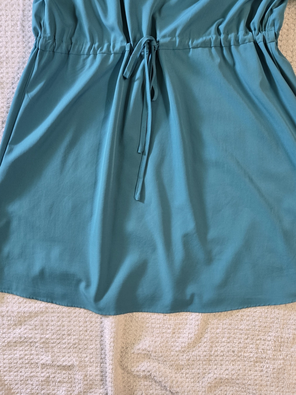 Teal V-Neck Drawstring Tunic Dress Size L - Picture 5 of 6